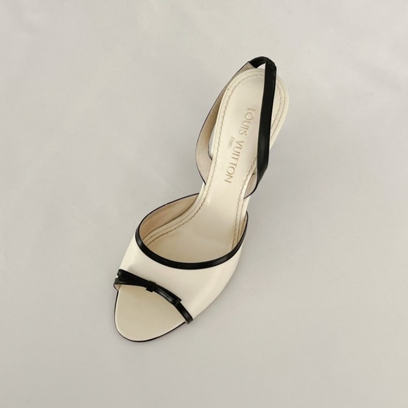 LOUIS VUITTON Ivory & Black Bow Sling-Back Heels - Picture 1 of 5